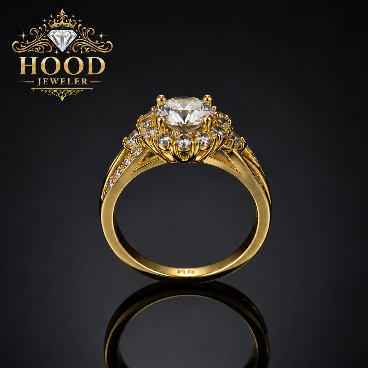 Moissanite Halo Ring — HoodJeweler VVS moissanite close-up